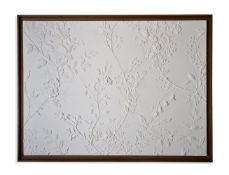 A FLORAL DECORATED WHITE PLASTER PANEL, MODERN