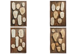 FOUR PLASTER CAST PLANT DECORATED PANELS, MODERN