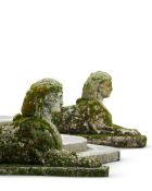 A PAIR OF STONEWARE SPHINXES, 20TH CENTURY