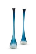 A NEAR PAIR OF BLUE GLASS VESSELS OF MONUMENTAL SCALE, IN THE MANNER OF VENINI