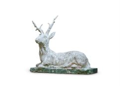 A STONEWARE MODEL OF A RECUMBENT STAG, PROBABLY LATE 19TH/EARLY 20TH CENTURY