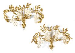 PAIR OF LARGE FLORAL GILT METAL WALL LIGHTS, FRENCH