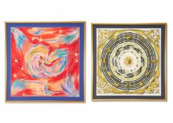 TWO FRAMED HERMÈS PRINTED SILKS, KWUMI SEFEDIN