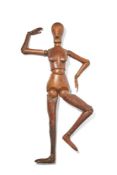 A VICTORIAN LIFE SIZE CARVED PINE ARTISTS LAY FIGURE OF A LADY, LATE 19TH CENTURY