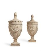 A PAIR OF PLASTER 'BELMONT' URNS , MODERN