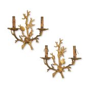A PAIR OF BRONZE CORAL AND SHELL WALL LIGHTS MAISON JANSEN, CIRCA 1940