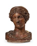 AFTER THE ANTIQUE, A PATINATED PLASTER HEAD OF MELPOMENE LOUVRE MUSEUM ATELIER DE MOULAGE