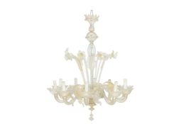 A GILT DECORATED GLASS FOLIATE TEN BRANCH CHANDELIER, VENETIAN