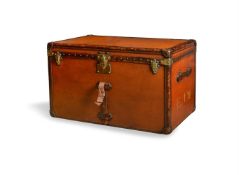 A LOUIS VUITTON, LEATHER STEAMER TRUNK, FIRST HALF 20TH CENTURY