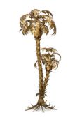 A LARGE GILT METAL PALM STANDARD LAMP; SECOND HALF 20TH CENTURY