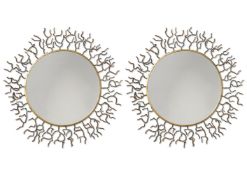 A PAIR OF BRONZE CIRCULAR MIRRORS; SECOND HALF 20TH CENTURY