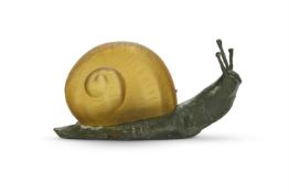 A BRONZE AND PATE DE VERRE LAMP IN FORM OF A SNAIL, 20TH CENTURY