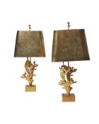 MAISON CHARLES (FRENCH); ATTRIBUTED; A PAIR OF SEA FOLIATE BRONZE LAMPS; SECOND HALF 20TH CENTURY