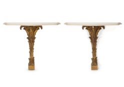 MAISON JANSEN (FRENCH); ATTRIBUTED A PAIR OF PALM CONSOLES; MID 20TH CENTURY