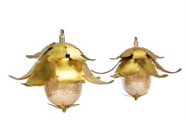 A PAIR OF GILT METAL AND GLASS PINEAPPLE HANGING LIGHTS, CIRCA 1960s