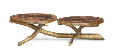 JACQUES DUVAL-BRASSEUR; A PETRIFIED TREE AND GILT BRONZE LOW TABLE; 20TH CENTURY