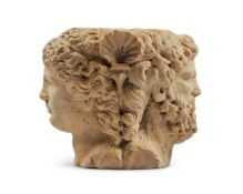 λ GIOVANNI RIZZARDI (ITALIAN, 1937-) CARVED MARBLE JANUS HEAD
