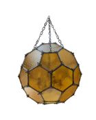 A LARGE AMBER GLASS FOUR LIGHT 'ARCHITECTURAL' LANTERN, MODERN