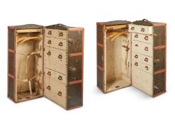 MALLES GOYARD, MONOGRAM, A MATCHED PAIR OF CANVAS WARDROBE TRUNKS, FIRST HALF 20TH CENTURY