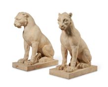 A PAIR OF COADESTONE (ENGLISH TERRACOTTA) TIGERS, MODERN