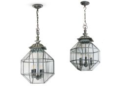 A PAIR OF GILT-METAL FOUR-LIGHT LANTERN LIGHTS, MODERN