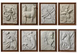 A SET OF EIGHT PLASTER PLAQUES OF ANIMALS, MODERN, BY A MODERN GRAND TOUR