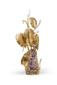 A GILT METAL AND AMETHYST 'PLANT' LAMP; IN THE MANNER OF JACQUES DUVAL-BRASSEUR; 20TH CENTURY