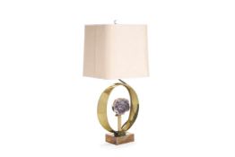 WILLY DARO (BELGIAN, 1918-1997), A BRASS AND SPECIMEN AMETHYST LAMP; CIRCA 1970