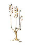λ DE PERETTI; A GILT METAL AND AGATE FLOOR STANDING 'TREE OF LIFE' SCULPTURE; 1989