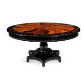 Y AN INDIAN ROSEWOOD AND SPECIMEN WOOD CIRCULAR 'COLONIAL' TABLE, MODERN