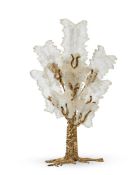 A GILT METAL AND ROCK CRYSTAL TABLE LAMP; IN THE MANNER OF JACQUES DUVAL-BRASSEUR