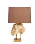 A SPECIMEN QUARTZ AND BRASS LAMP; SECOND HALF 20TH CENTURY