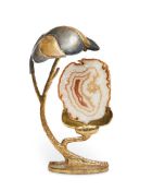 JACQUES DUVAL-BRASSEUR; A GILT METAL AND AGATE MOUNTED TABLE LAMP; SECOND HALF 20TH CENTURY