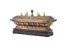 A large Tibetan style silvered-metal incense burner