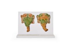 Two Chinese sancai glazed pottery models of elephant heads