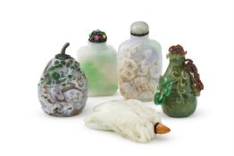 A Chinese carved 'Double gourd' jadeite snuff bottle
