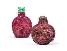 Two Chinese carved pink tourmaline snuff bottles