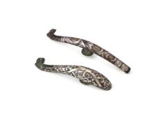 Two Chinese silver and gold inlaid belt hooks