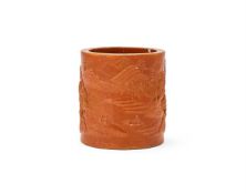 A Chinese brown glazed brush pot