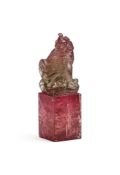 A small Chinese pink and pale green tourmaline seal