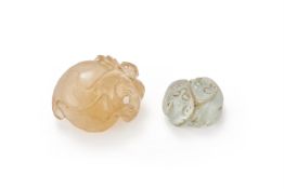A Chinese rutilated quartz 'Peach and squirrel' carving