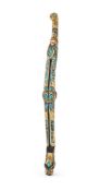 A Chinese gold and turquoise inlaid conjoined belt hook