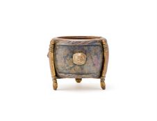 A rare Chinese drum shaped bronze tripod censer