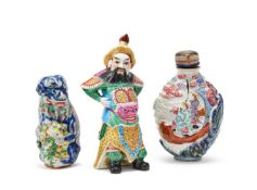 Three moulded Chinese Famille Rose porcelain snuff bottles
