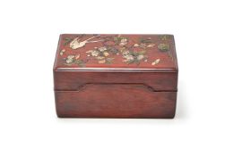 Y A fine Chinese hardstone and mother-of-pearl embellished huanghuali box and cover