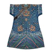 A Chinese blue satin silk 'Dragon' robe