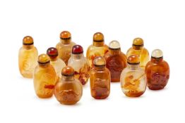 A group of twelve miniature carved Chinese agate 'Zodiac' snuff bottles