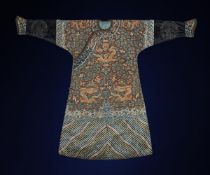 A Chinese chestnut silk Imperial 'Dragon' Robe