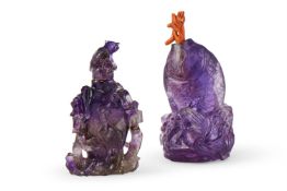 Y Two Chinese carved amethyst snuff bottles