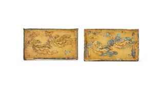 A pair of Chinese rectangular gilt bronze belt buckles